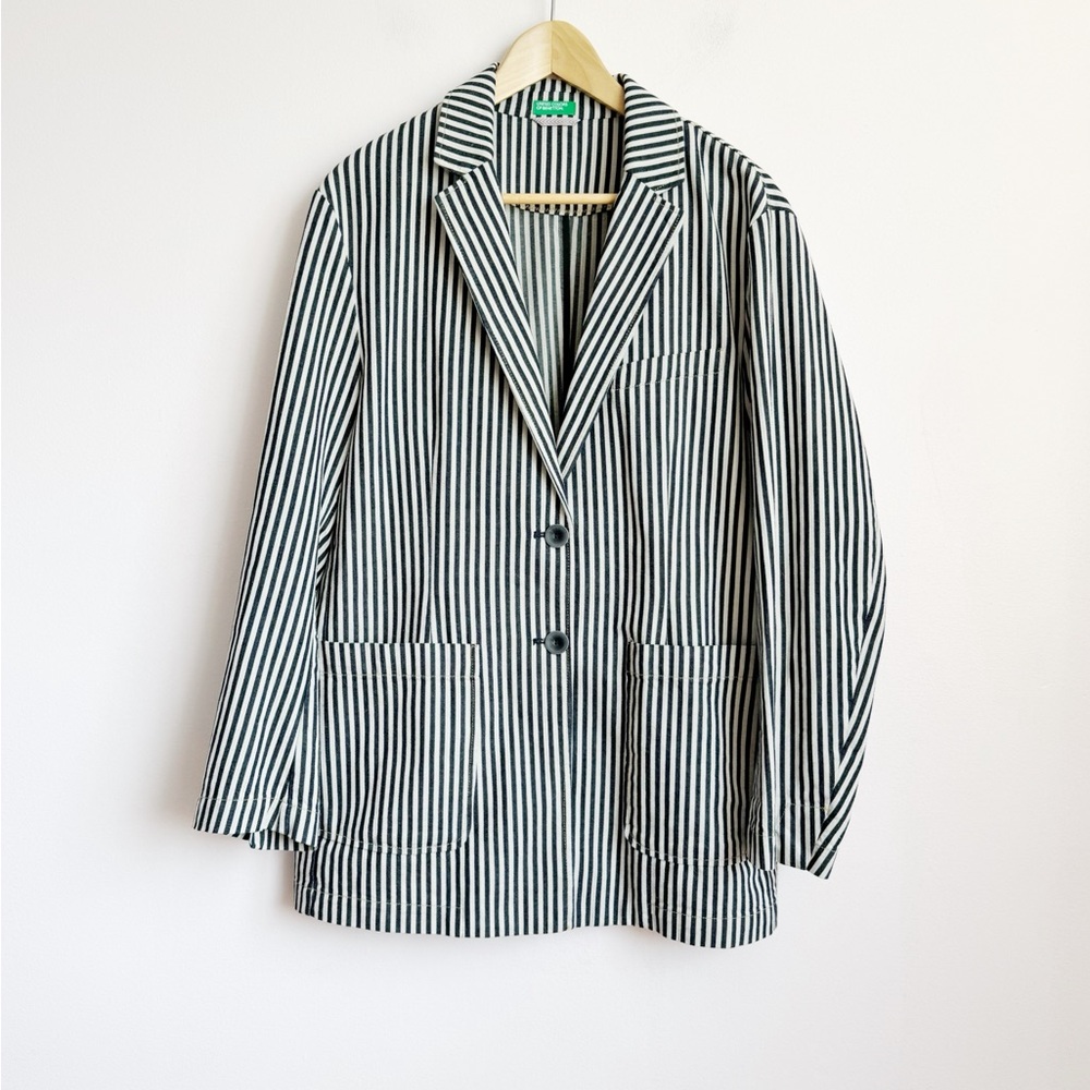 Benneton Oversized Striped Cotton Canvas Chore Coat
